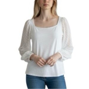 J. Crew Semi Sheer Elegant Long Sleeve Lace Sleeve Viscose Blend Cream Blouse S